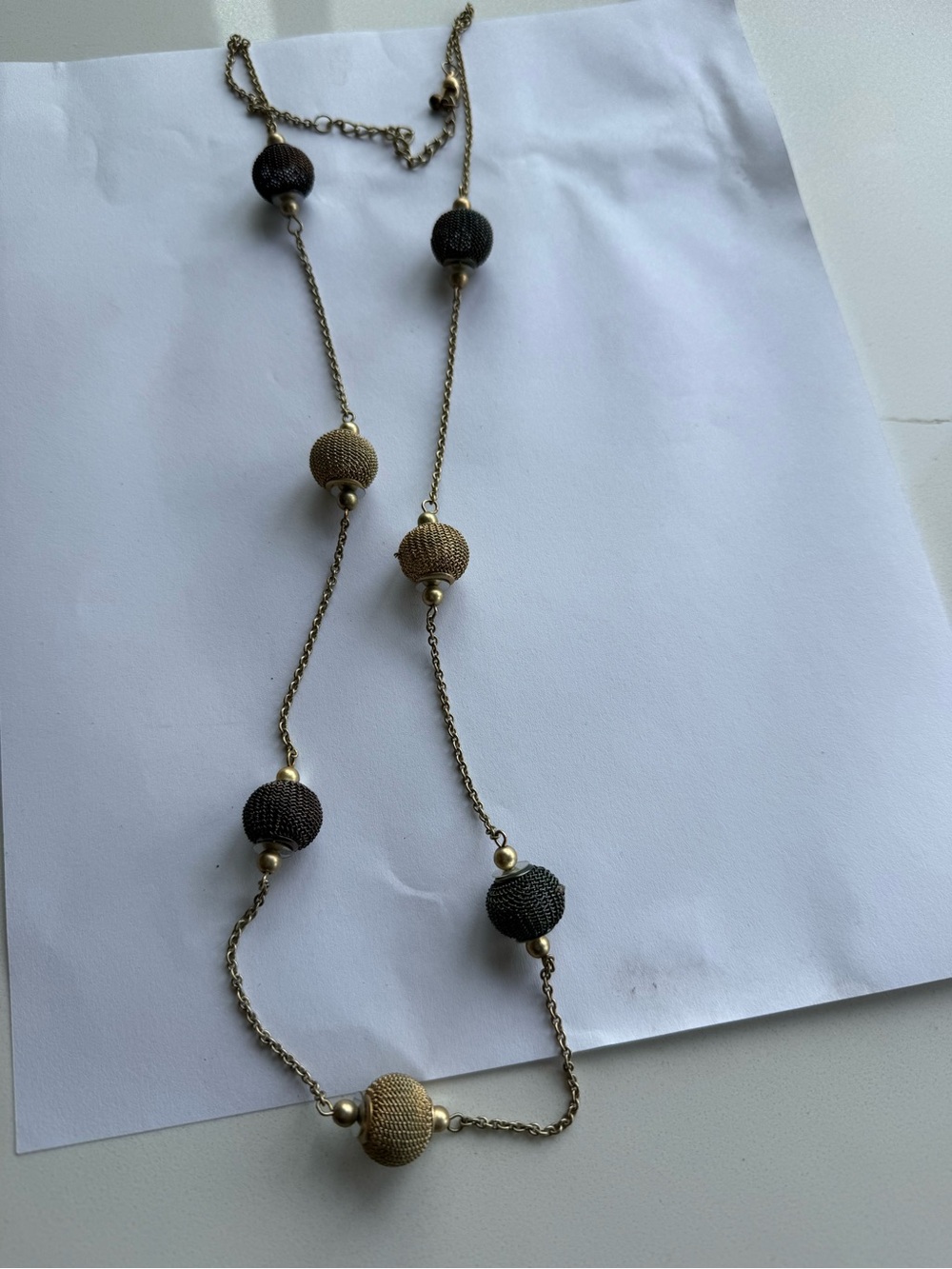 Elegant Two-Tone Bead Long Necklace - Black & Gold